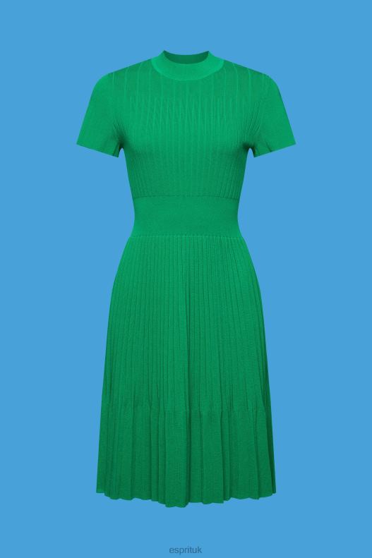 Esprit Mockneck pleated midi dress with short-sleeves Women Emerald Green Dresses P0D0X121 - Image 5