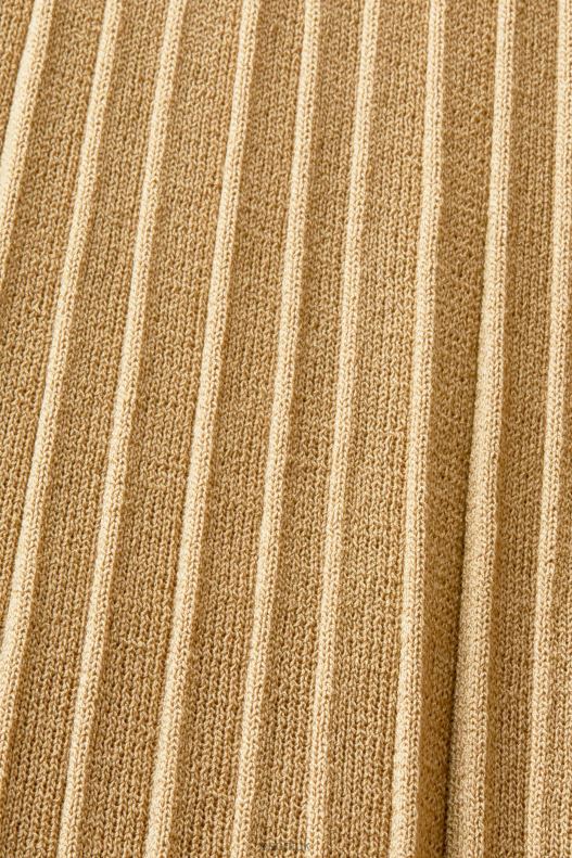 Esprit Mockneck pleated midi dress with short-sleeves Women Khaki Beige Dresses P0D0X119 - Image 4