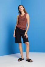 Esprit Mouline sleeveless jumper, cotton blend Women Terracotta Sweaters P0D0X106 - Image 2
