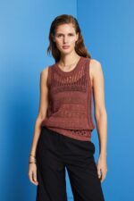 Esprit Mouline sleeveless jumper, cotton blend Women Terracotta Sweaters P0D0X106