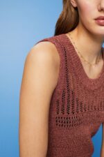 Esprit Mouline sleeveless jumper, cotton blend Women Terracotta Sweaters P0D0X106 - Image 3