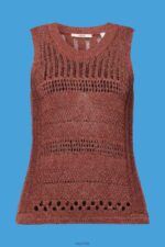 Esprit Mouline sleeveless jumper, cotton blend Women Terracotta Sweaters P0D0X106 - Image 5