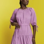 Esprit Off-shoulder poplin mini dress Women Violet Dresses P0D0X180