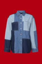 Esprit Patchwork jeans shirt, cotton blend Women Blue Light Wash Shirts P0D0X257 - Image 5