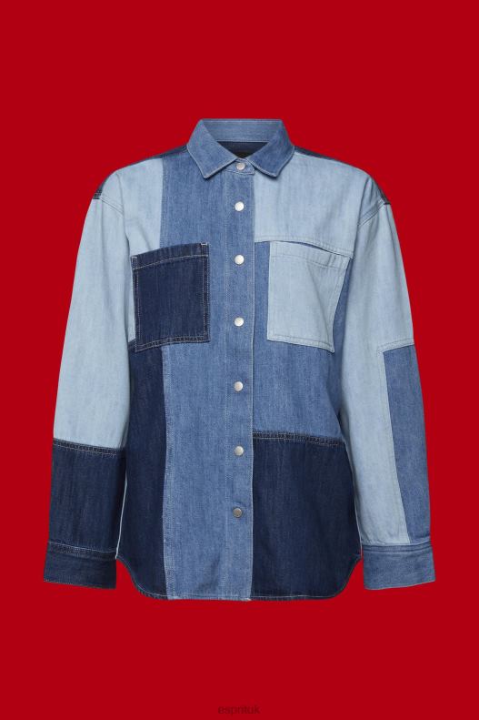Esprit Patchwork jeans shirt, cotton blend Women Blue Light Wash Shirts P0D0X257 - Image 5
