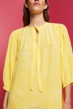Esprit Patterned mini dress with a bow tie Women Light Yellow Dresses P0D0X128 - Image 3