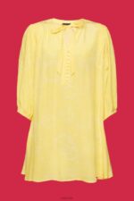 Esprit Patterned mini dress with a bow tie Women Light Yellow Dresses P0D0X128 - Image 5