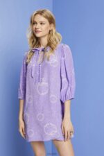 Esprit Patterned mini dress with a bow tie Women White Dresses P0D0X230