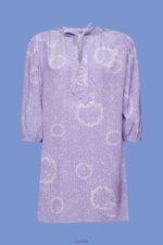 Esprit Patterned mini dress with a bow tie Women White Dresses P0D0X230 - Image 5
