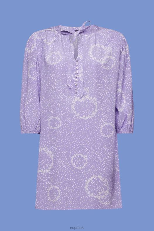Esprit Patterned mini dress with a bow tie Women White Dresses P0D0X230 - Image 5