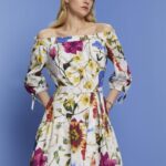 Esprit Patterned off-shoulder poplin mini dress Women White Dresses P0D0X178
