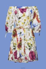 Esprit Patterned off-shoulder poplin mini dress Women White Dresses P0D0X178 - Image 5