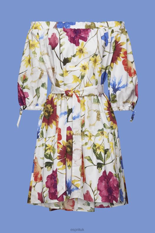 Esprit Patterned off-shoulder poplin mini dress Women White Dresses P0D0X178 - Image 5