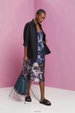 Esprit Patterned organza midi dress Women Blue Lavender Dresses P0D0X196 - Image 2
