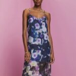 Esprit Patterned organza midi dress Women Blue Lavender Dresses P0D0X196