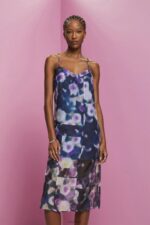 Esprit Patterned organza midi dress Women Blue Lavender Dresses P0D0X196
