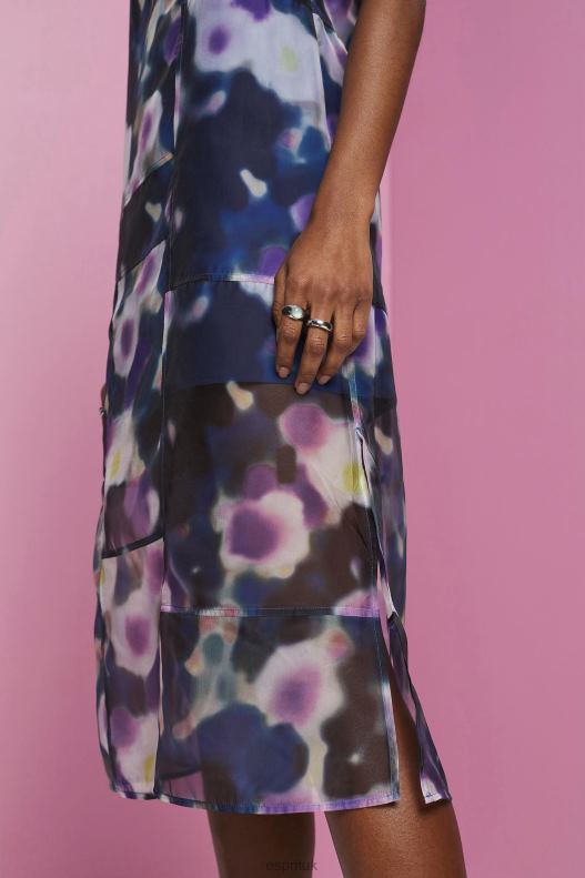 Esprit Patterned organza midi dress Women Blue Lavender Dresses P0D0X196 - Image 3