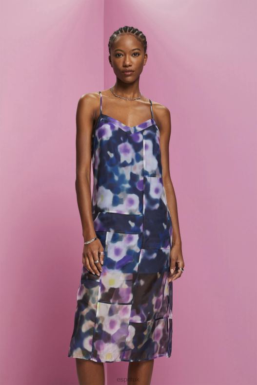 Esprit Patterned organza midi dress Women Blue Lavender Dresses P0D0X196 - Image 1