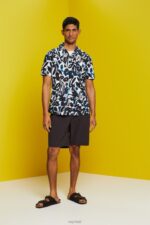 Esprit Patterned short sleeve shirt, 100% cotton Men Navy Shirts P0D0X613 - Image 2