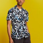Esprit Patterned short sleeve shirt, 100% cotton Men Navy Shirts P0D0X613
