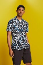 Esprit Patterned short sleeve shirt, 100% cotton Men Navy Shirts P0D0X613