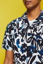 Esprit Patterned short sleeve shirt, 100% cotton Men Navy Shirts P0D0X613 - Image 3