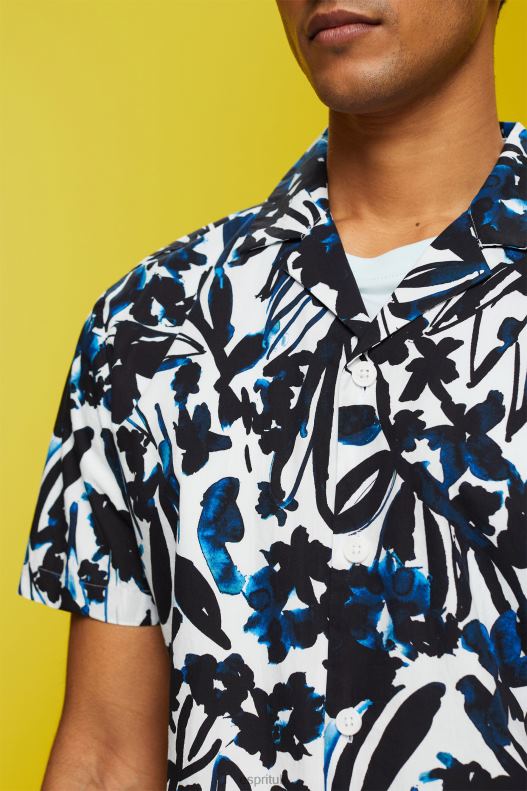 Esprit Patterned short sleeve shirt, 100% cotton Men Navy Shirts P0D0X613 - Image 3
