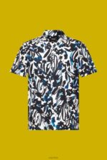 Esprit Patterned short sleeve shirt, 100% cotton Men Navy Shirts P0D0X613 - Image 5