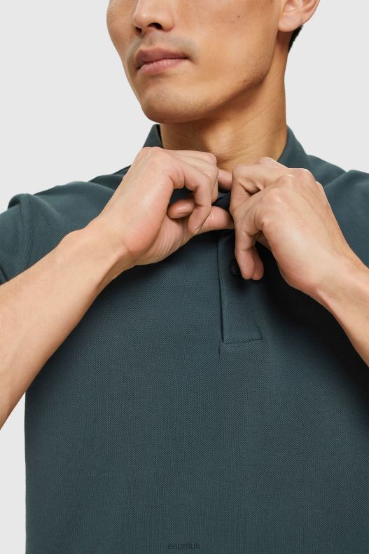 Esprit Pima cotton pique polo shirt Men Teal Blue Polos P0D0X927 - Image 3
