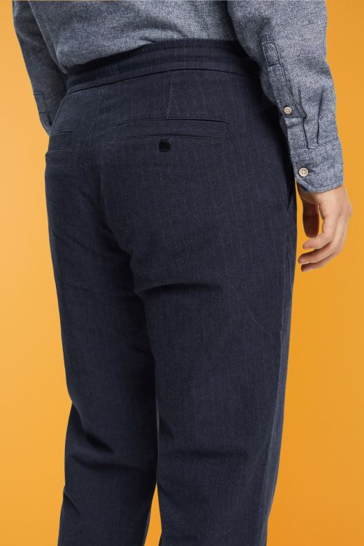 Esprit Pinstripe trousers with drawstring waistband Men Dark Blue Trousers & Pants P0D0X816 - Image 3
