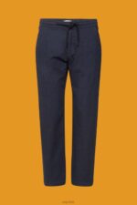 Esprit Pinstripe trousers with drawstring waistband Men Dark Blue Trousers & Pants P0D0X816 - Image 5