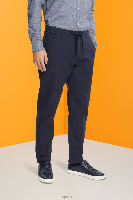 Esprit Pinstripe trousers with drawstring waistband Men Dark Blue Trousers & Pants P0D0X816 - Image 1