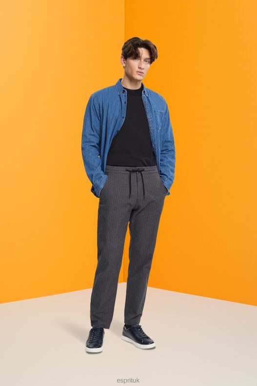 Esprit Pinstripe trousers with drawstring waistband Men Medium Grey Trousers & Pants P0D0X815 - Image 2