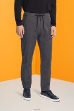 Esprit Pinstripe trousers with drawstring waistband Men Medium Grey Trousers & Pants P0D0X815