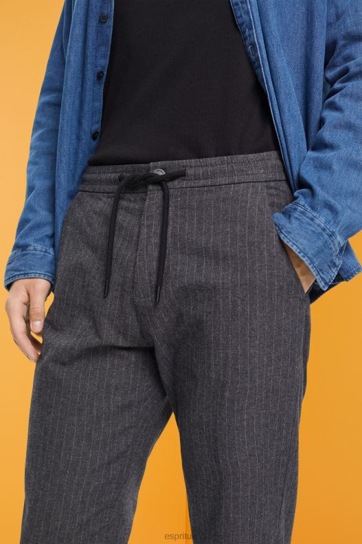 Esprit Pinstripe trousers with drawstring waistband Men Medium Grey Trousers & Pants P0D0X815 - Image 3