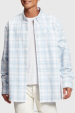 Esprit Plaid flannel shirt Men Light Blue Shirts P0D0X791