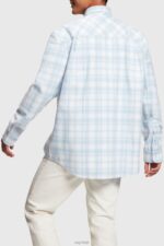 Esprit Plaid flannel shirt Men Light Blue Shirts P0D0X791 - Image 3