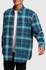 Esprit Plaid flannel shirt Men Teal Blue Shirts P0D0X794