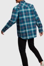 Esprit Plaid flannel shirt Men Teal Blue Shirts P0D0X794 - Image 3