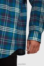Esprit Plaid flannel shirt Men Teal Blue Shirts P0D0X794 - Image 5