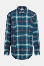 Esprit Plaid flannel shirt Men Teal Blue Shirts P0D0X794 - Image 6