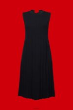 Esprit Pleated and sleeveless maxi dress with crewneck Women Black Dresses P0D0X124 - Image 5