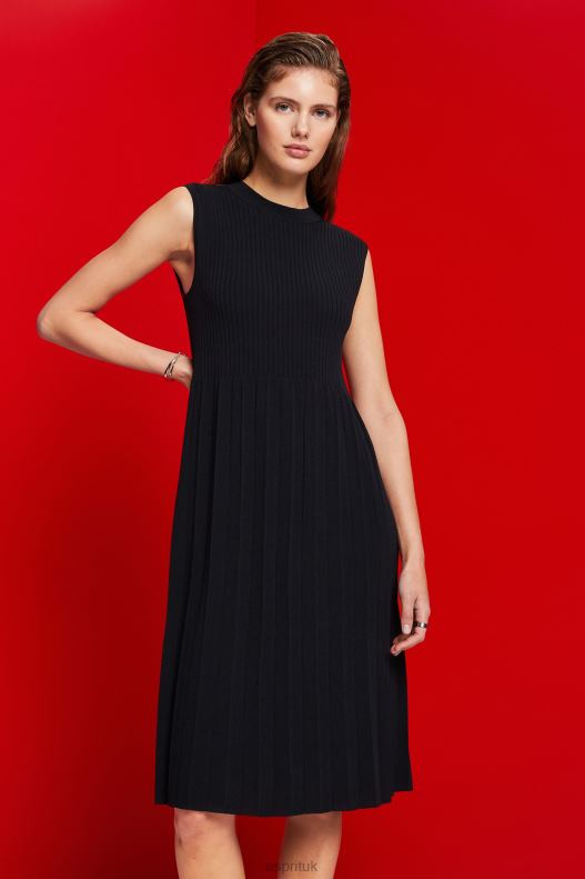 Esprit Pleated and sleeveless maxi dress with crewneck Women Black Dresses P0D0X124 - Image 1