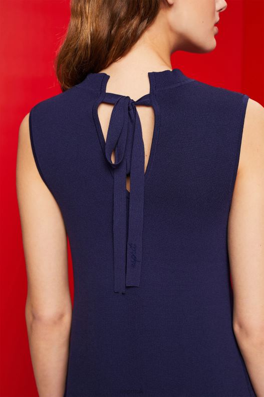 Esprit Pleated and sleeveless maxi dress with crewneck Women Dark Blue Dresses P0D0X123 - Image 3