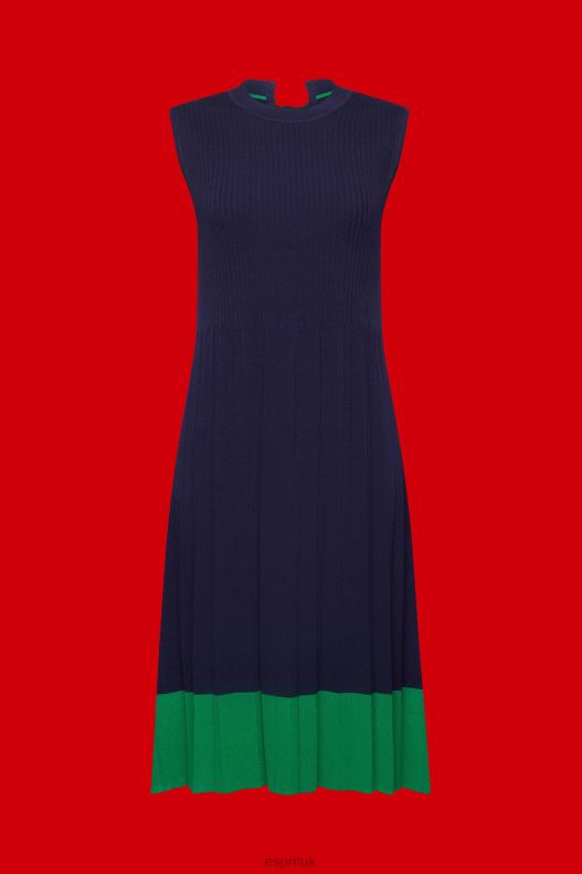 Esprit Pleated and sleeveless maxi dress with crewneck Women Dark Blue Dresses P0D0X123 - Image 5