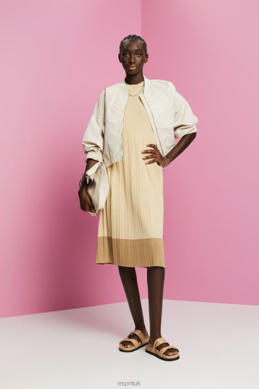 Esprit Pleated and sleeveless maxi dress with crewneck Women Light Beige Dresses P0D0X125 - Image 2