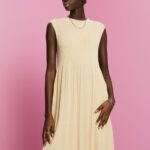 Esprit Pleated and sleeveless maxi dress with crewneck Women Light Beige Dresses P0D0X125
