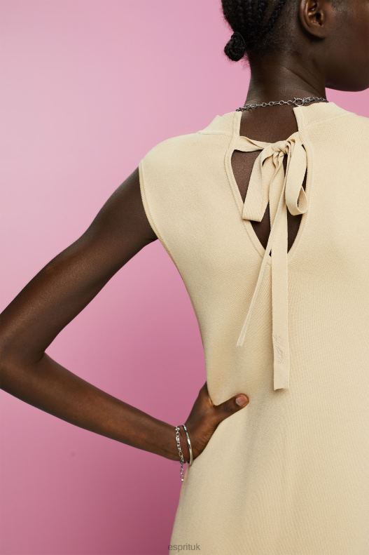 Esprit Pleated and sleeveless maxi dress with crewneck Women Light Beige Dresses P0D0X125 - Image 3