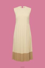 Esprit Pleated and sleeveless maxi dress with crewneck Women Light Beige Dresses P0D0X125 - Image 5
