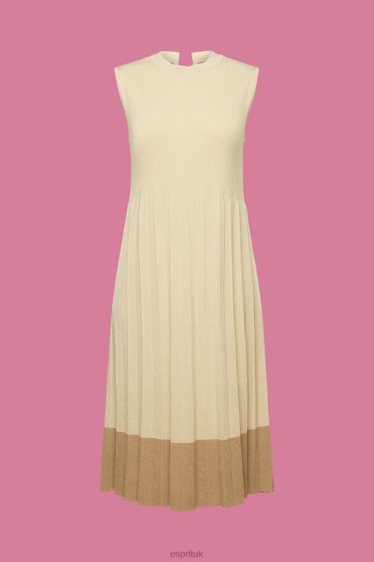 Esprit Pleated and sleeveless maxi dress with crewneck Women Light Beige Dresses P0D0X125 - Image 5